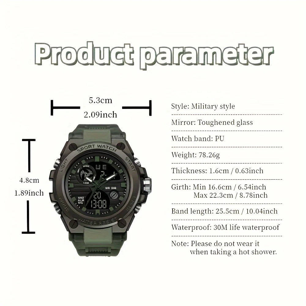 Men Outdoor Digital LED Stopwatch Wristwatch With Dual Display