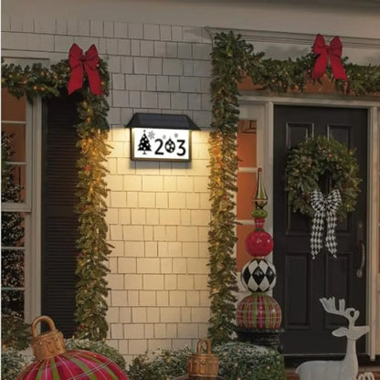 Solar Address Sign, Lighted House Numbers Waterproof, 3-Color Lighting Modes LED Illuminated Address Plaque, Wall Mount Address