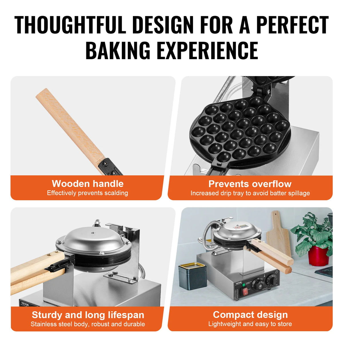 SucceBuy Commercial Egg Bubble Waffle Maker With Nonstick Dual Rotating Pans