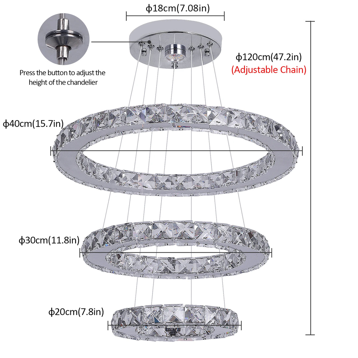 Vinilky Crystal Pendant Light With Remote Control For Living Spaces