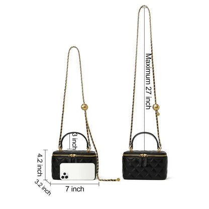 Quilted Box Crossbody Purse For Women Designer Leather Mini Top Handle Pouch Bag With Metal Chain Strap