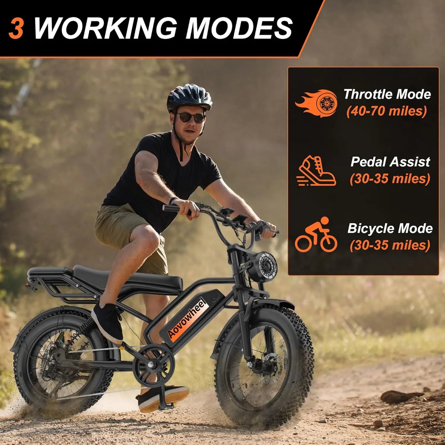 AOVOWHEEL AW2PROElectric Bike 1500W 20" Fat Tire 31mph Top Speed 70 Miles Range for Road Sand Mountain Snow Electric Motorcycle