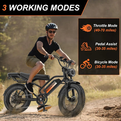 AOVOWHEEL AW2PROElectric Bike 1500W 20" Fat Tire 31mph Top Speed 70 Miles Range for Road Sand Mountain Snow Electric Motorcycle