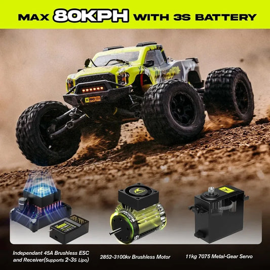 One Tenth Scale Brushless Off Road Monster Truck RC Car Waterproof High Speed 50MPH Performance Ready