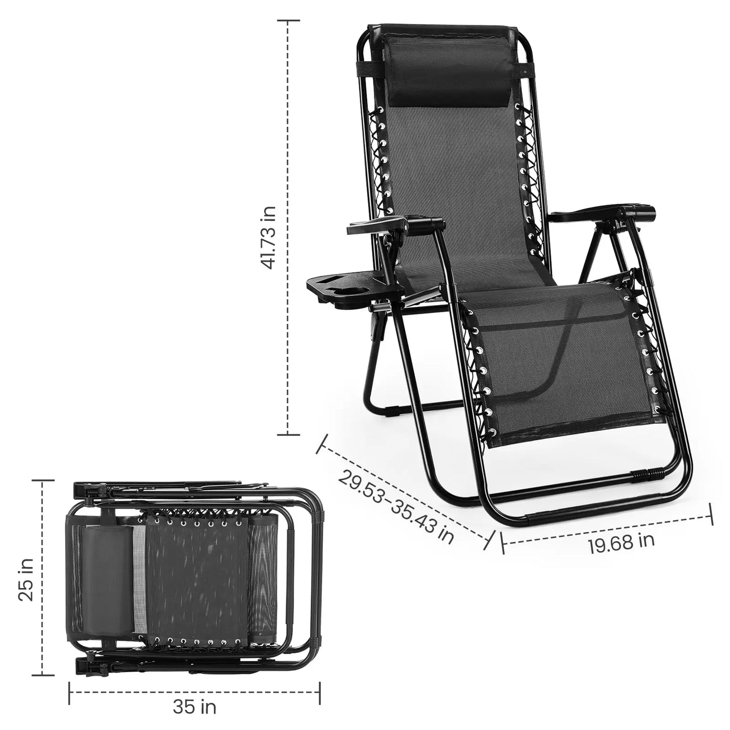 JHK Zero Gravity Portable Recliner Set Outdoor Lounge Chairs