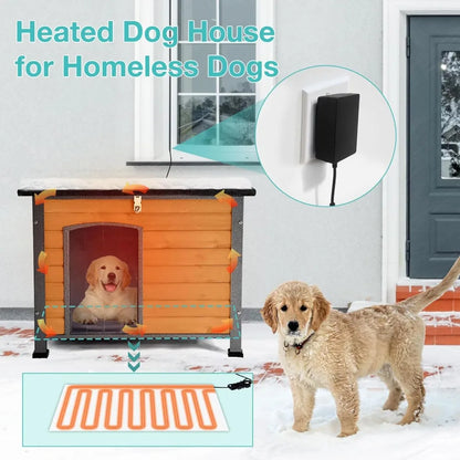 Outdoor Heated Dog House with Anti-Chew Iron Frame, Adjustable Temperature and Time, Insulated Weatherproof Shelter