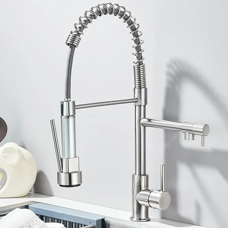 SHBSHAIMY Spring Kitchen Faucet Pull Down Dual Swivel Spout Hot Cold