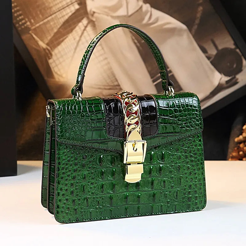 HYLHMC Women's Genuine Leather Crocodile Shoulder Crossbody Handbag