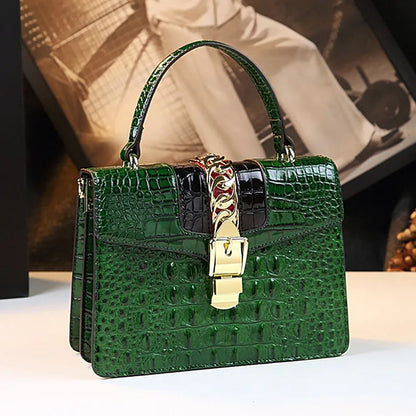 HYLHMC Women's Genuine Leather Crocodile Shoulder Crossbody Handbag