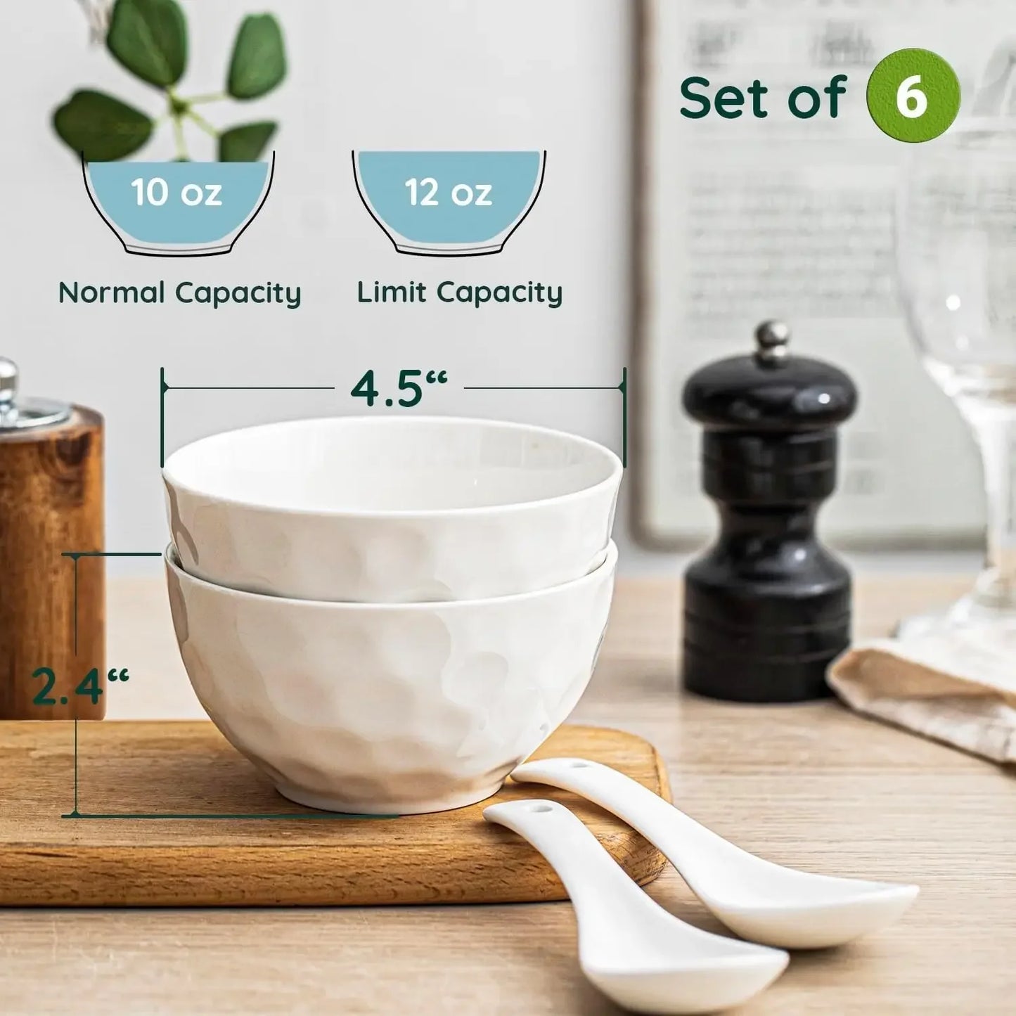 Porcelain Soup Bowls Set of 6 Microwave and Dishwasher Safe