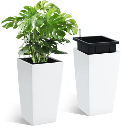 Self Watering Planter Set With Drainage And Water Level Monitor