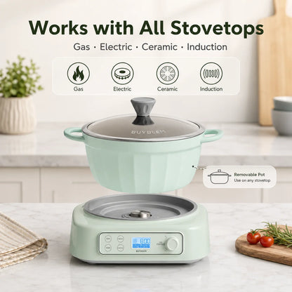 BUYDEEM 5-in-1 Slow Cooker 4.7QT, Electric Crockpot with Removable Nonstick Pot, Slow Cook Sear Saute Braise Bean Soup Modes, 2 Temperature Controls, 24H Timer, Auto Keep Warm, Compatible with Flat-Bottom Cookware
