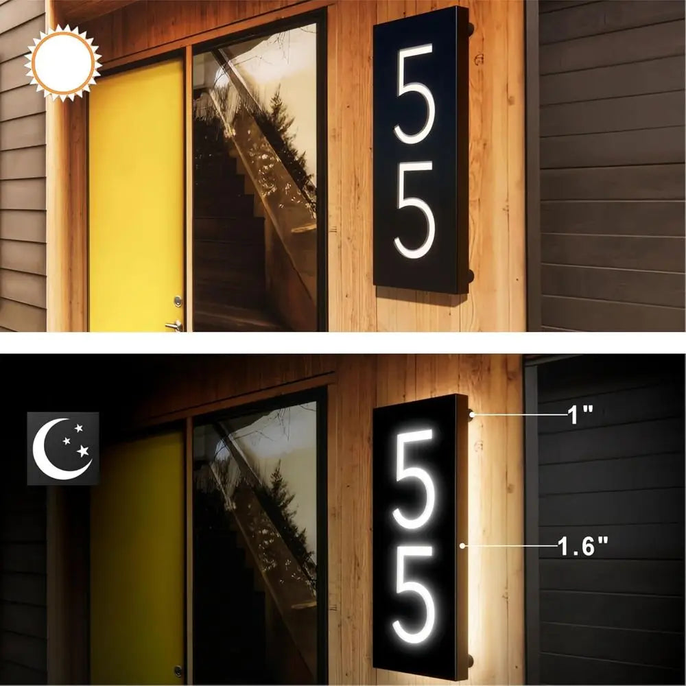 Illuminated Metal House Number Plaque - Waterproof Outdoor LED Sign for Home or Business