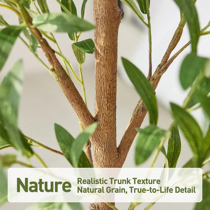 6FT Artificial Olive Tree Indoor – Real Wood Trunk Tall Faux Olive Tree, Large Fake Potted Plant for Home Decor Living Room& Office Decor