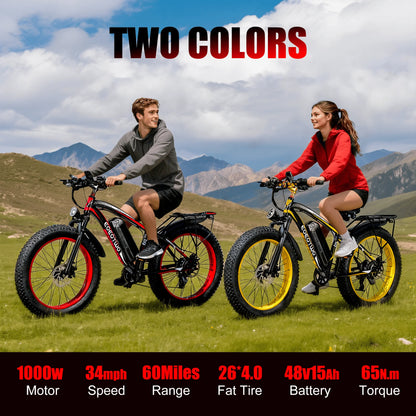 1500W Electric Bike 48V 15Ah Battery 26" 4.0 Fat Tire Ebike 34MPH High Speed Mountain Bicycle Off-Road Snow Bike for Adults