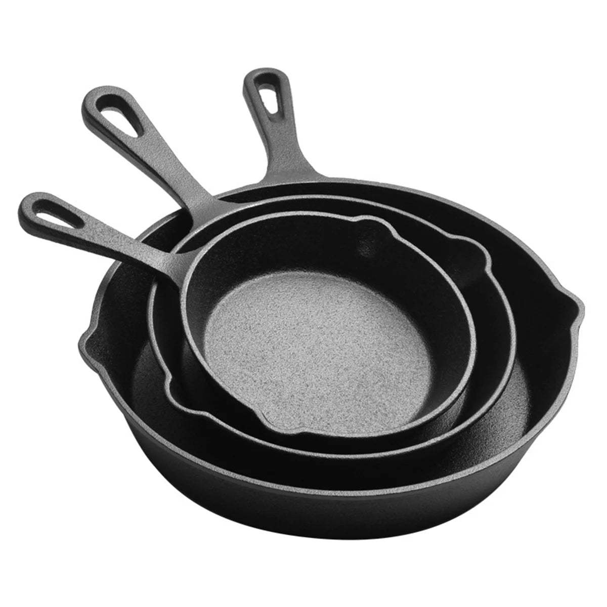 3PCS Cast Iron Skillet Non-Stick Pancake Steak Frying Pan Mini Meat Egg Skillet Home Flat Bottom Pan Cookware Oil Splatter Pot