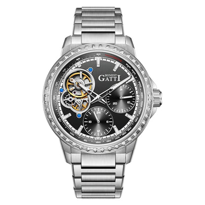 Bonest Gattic Automatic Skeleton Watch Stainless Steel Strap