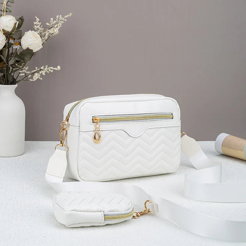 Ladies' Quilted Pattern Crossbody Bag, Casual Minimalist Single Shoulder Bag With Mini Hanging Money