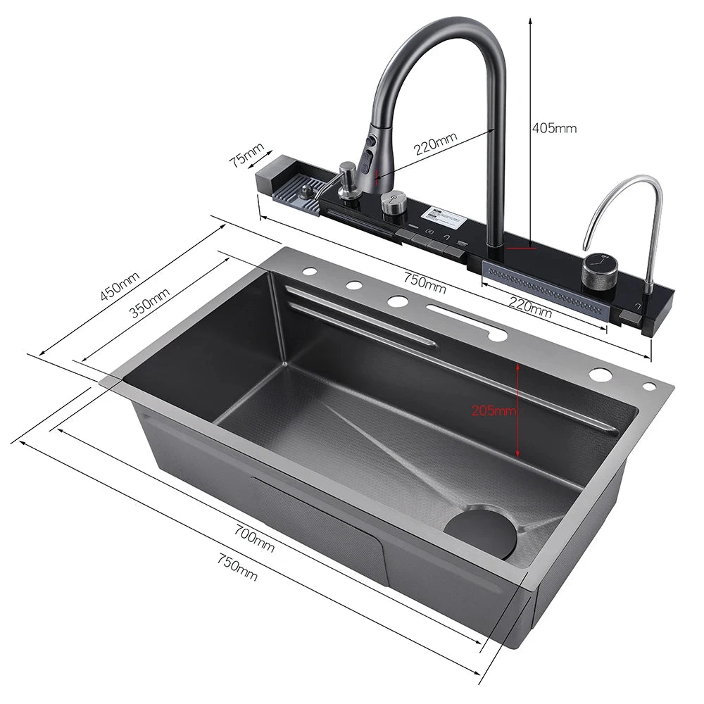 MYQualife 304 Stainless Steel Waterfall Sink With Faucet