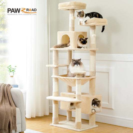 Multi-Level Cat Tree Tower with Scratching Posts&Board, Hammock, Cat Condo, Spacious Top Perch,Dangling Balls for Indoor Cats