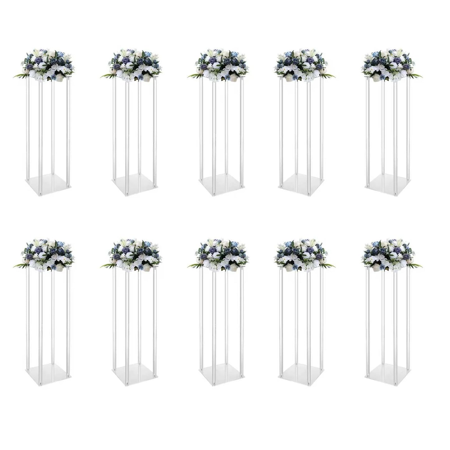 10Pcs Acrylic Vase Wedding Flower Stands Set, 23.6"H Clear Column Rack Geometric Display Stand for Home Party Wedding Decor