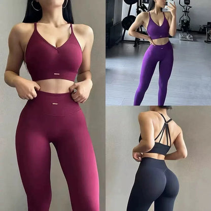 Women's High Waisted Hip Lift Yoga Fitness Set Shockproof Exercise Wear