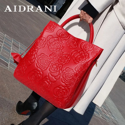 Aidrani  Genuine leather women's handbag, large capacity fashionable printed bag, made of cowhide material