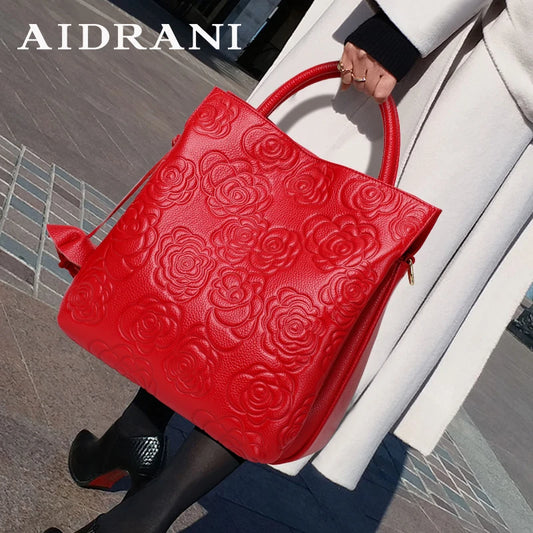 Aidrani  Genuine leather women's handbag, large capacity fashionable printed bag, made of cowhide material