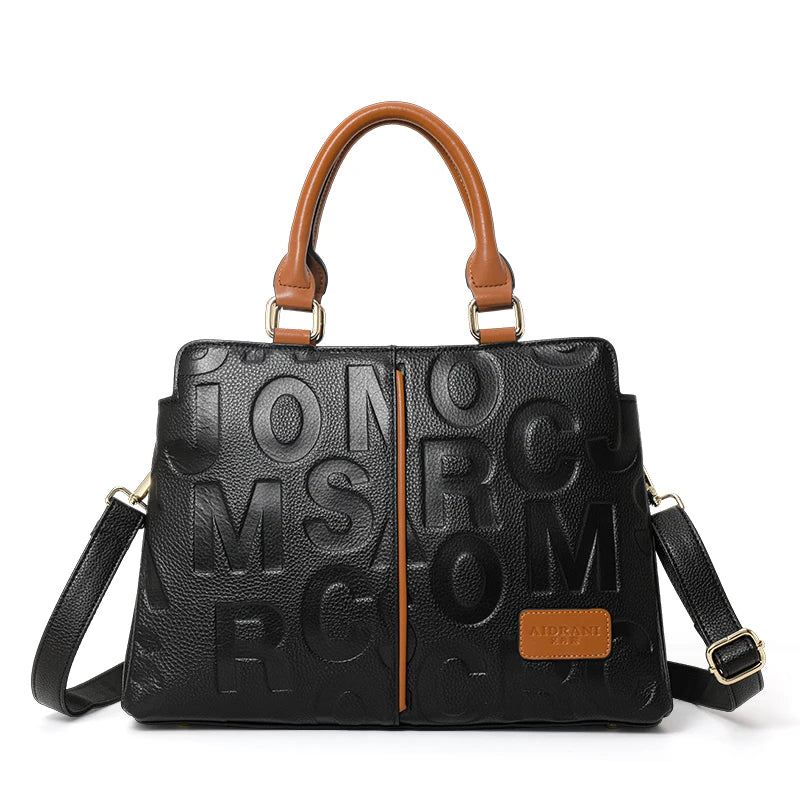 Genuine leather cowhide ladies handbag large capacity briefcase detachable shoulder strap one-shoulder crossbody underarm bag