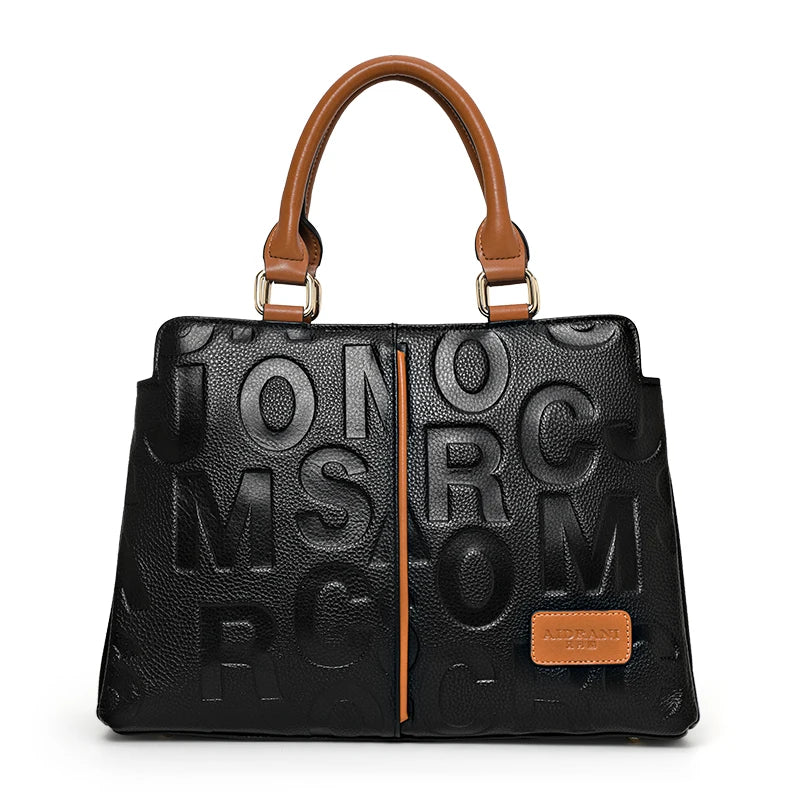 Genuine leather cowhide ladies handbag large capacity briefcase detachable shoulder strap one-shoulder crossbody underarm bag