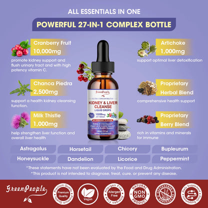 Kidney and Liver Cleanse Detox & Repair Drops with Milk Thistle, Kidney Support Supplement for Urinary Tract & Liver Support