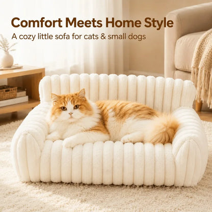 Cute Cat Couch for Pets - Fluffy Cat beds with Premium Soft Corduroy Fleece, Fuzzy Cats beds for Indoor Cats with Removable Washable Cover, Supportive Pet Sofa
