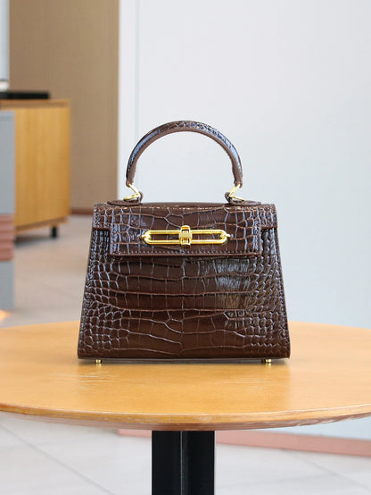 2026 high-end portable fashion handbag temperament bag crocodile pattern handbag OL commuter Joker work bag light luxury stereot