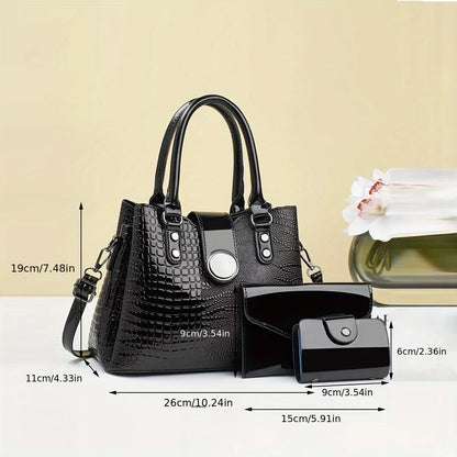 Women's Fashion Handbag Set, 3-Piece PU Leather Purse Combo, Tote Shoulder Bag With Clutch, Versatile Design, Multiple Colors Av