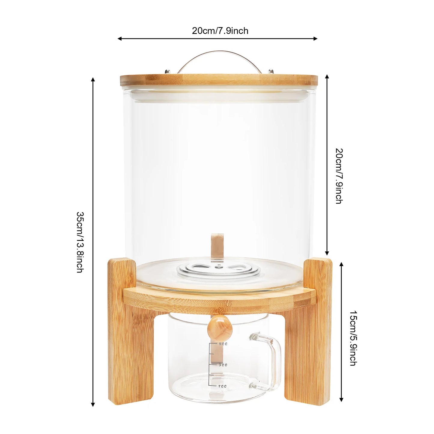 5L Cereal Dispenser Flour Rice Storage Container Glass Tank W/ Lid Measuring Mug For Pantry Organization And Storage