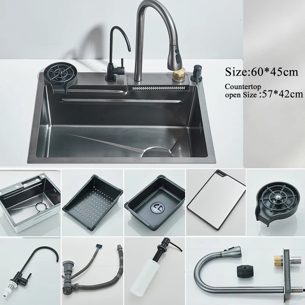 MYQualife 304 Stainless Steel Waterfall Sink With Faucet