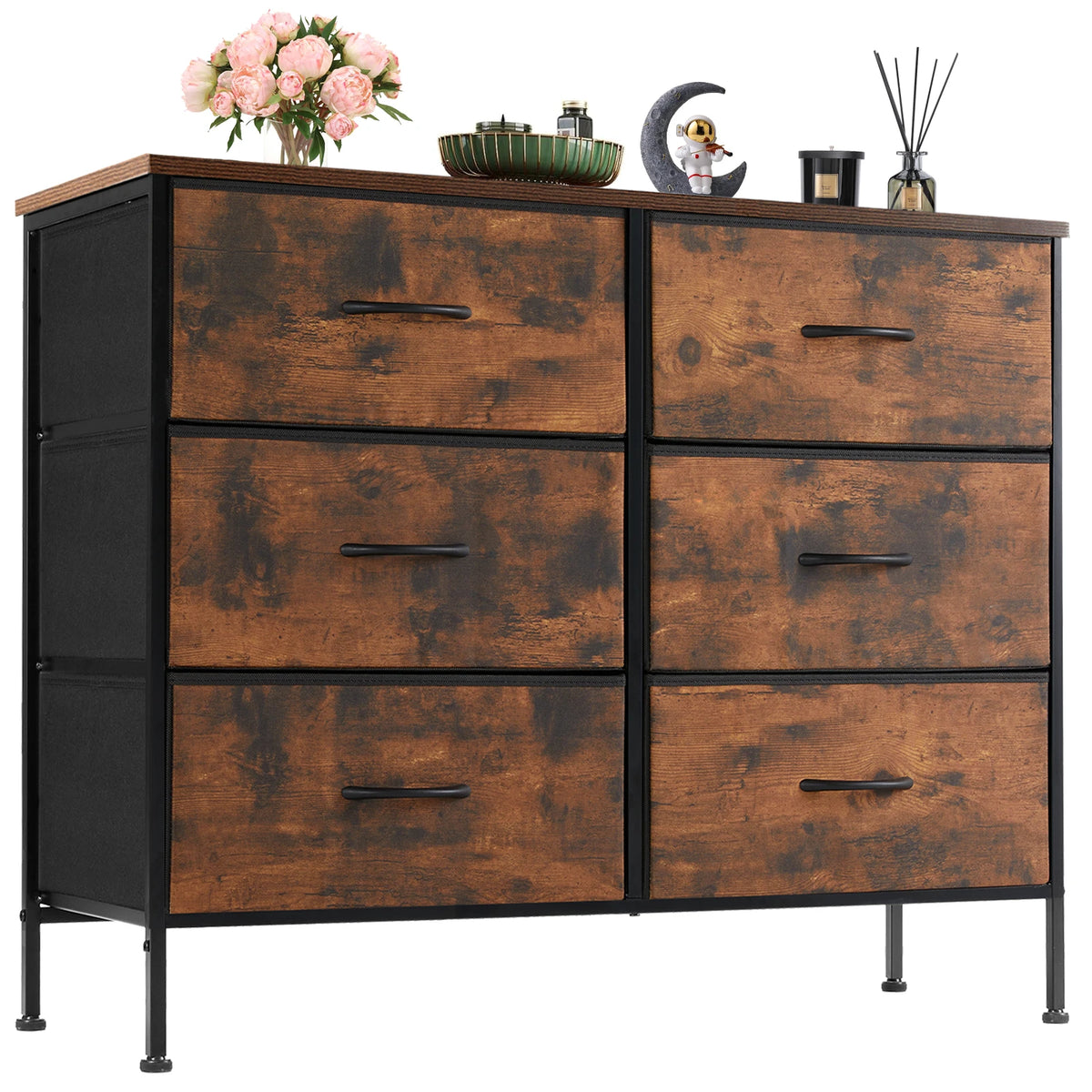 JHK Six Drawer Fabric Storage Nightstand With Metal Frame