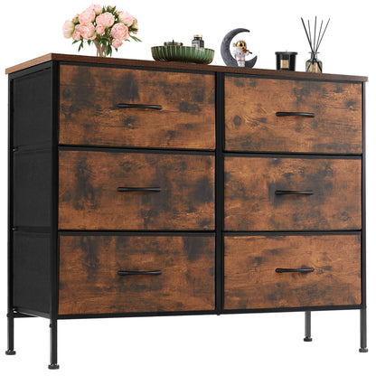 JHK Six Drawer Fabric Storage Nightstand With Metal Frame