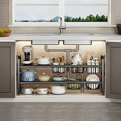 Two Tier Under Sink Organizer Rack For Kitchen And Bathroom