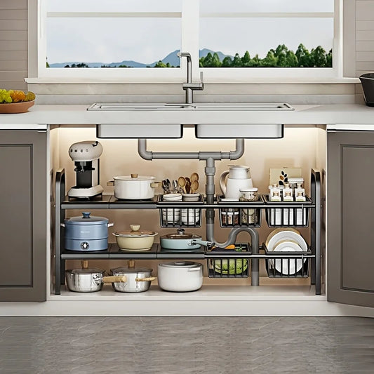 Two Tier Under Sink Organizer Rack For Kitchen And Bathroom