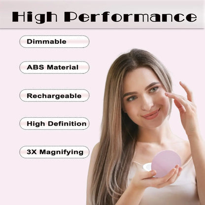 LED Compact Mirror with Lights 1X/3X Magnification Pocket Mirror with Rechargeable Travel Portable Handheld Mirror for Gifts