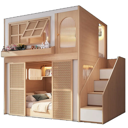 Bunk Bed with Separate Privacy Areas for Brother & Sister, Double Layer Bed for Adults, Noise-Free Partitioned High Low Bed
