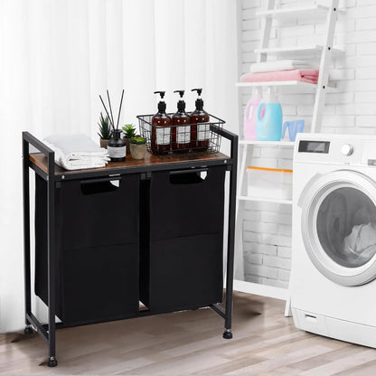 Laundry Hamper, Laundry Basket Organizer Laundry Sorter 2 Section with Removable Laundry Bag and Top Shelf, Dirty Clothes Hamper