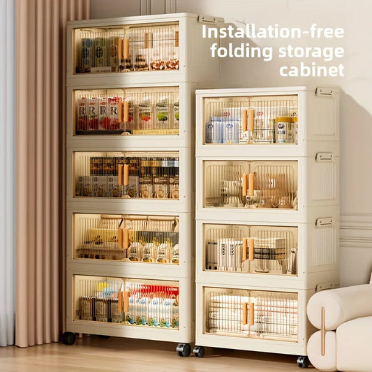 Foldable Plastic Storage Cabinet With Wheels Stackable Closet Organizer
