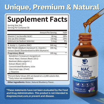 N-Acetyl-L-Cysteine NAC Supplement with Milk Thistle,Selenium for Liver & Kidney Support,Lung,Antioxidants & Immune Support