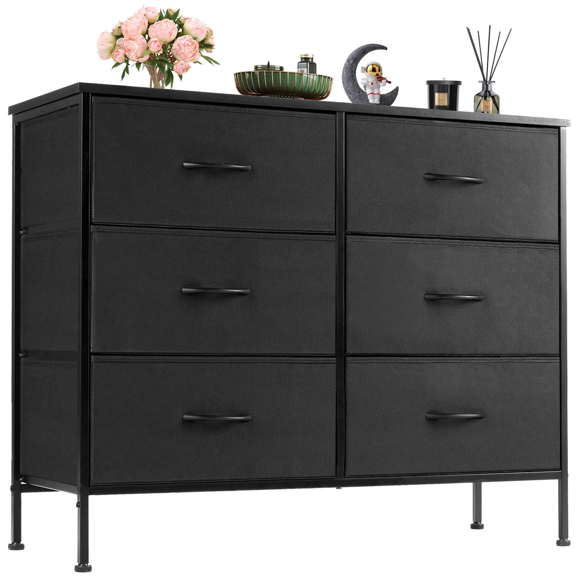 JHK Six Drawer Fabric Storage Nightstand With Metal Frame