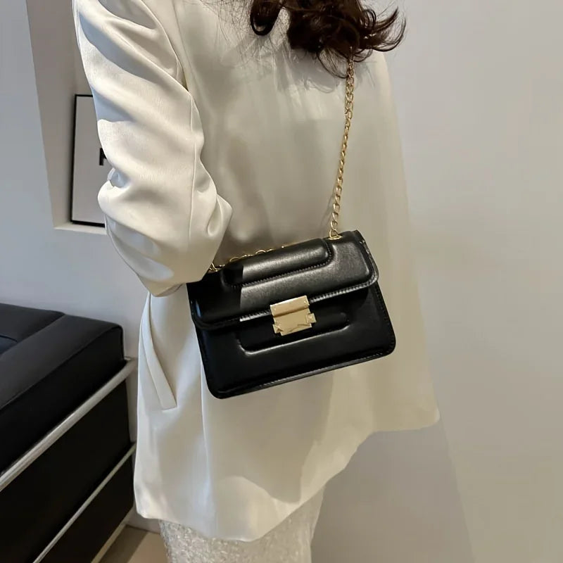 Bamboo Chain Crossbody Bag For Women Classic Mini Square Shoulder Elegant Purse Silk Lining