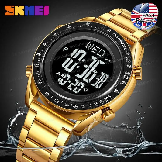 SKMEI Fashion Men's Digital Watch Male Waterproof Watches For Men Luxury Stainless Steel Strap Calendar Electronic Wristwatch