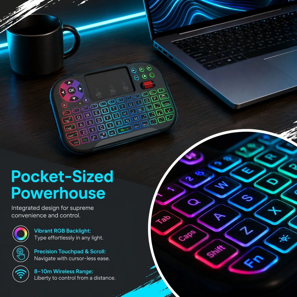 MRSVI Dual Mode Wireless Air Mouse With Touchpad Keyboard