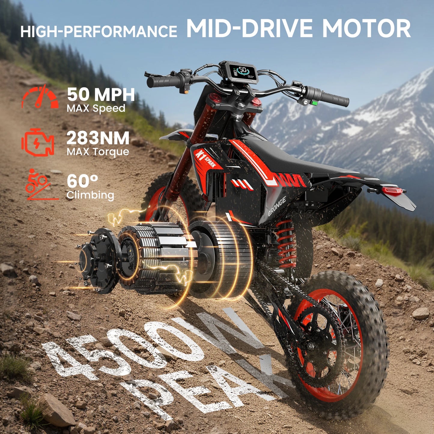 QRONGE X1 Spark Electric Dirt Bike 4500W 60V 28.8Ah